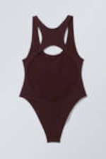 Dark Maroon - Sporty Racerback Swimsuit - 1