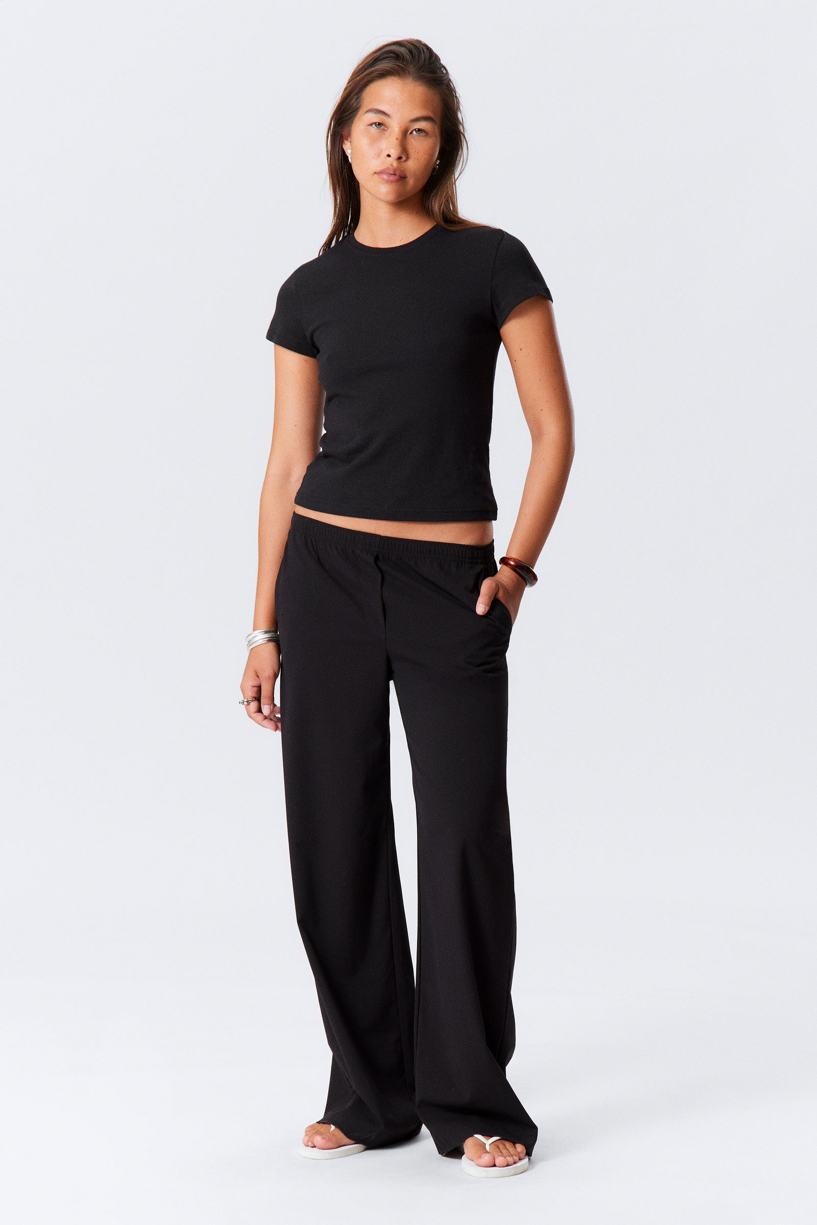 pleated high waist wide leg suiting trousers - Striped Dark