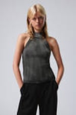 Washed Black - Washed Knitted Mock Neck Top - 0