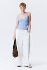 Light Blue - V-neck Cotton Singlet - 1