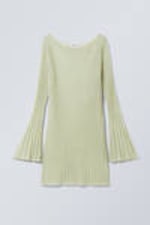 Light Dusty Green - Short Knitted Linen Blend Dress - 0