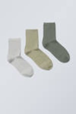 Khakifarbene Akzente - Kurze Socken BELLA 3er-Pack - 0