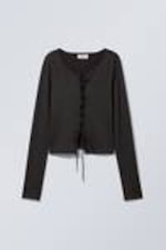 Black - Lace-up Long Sleeve Top - 0