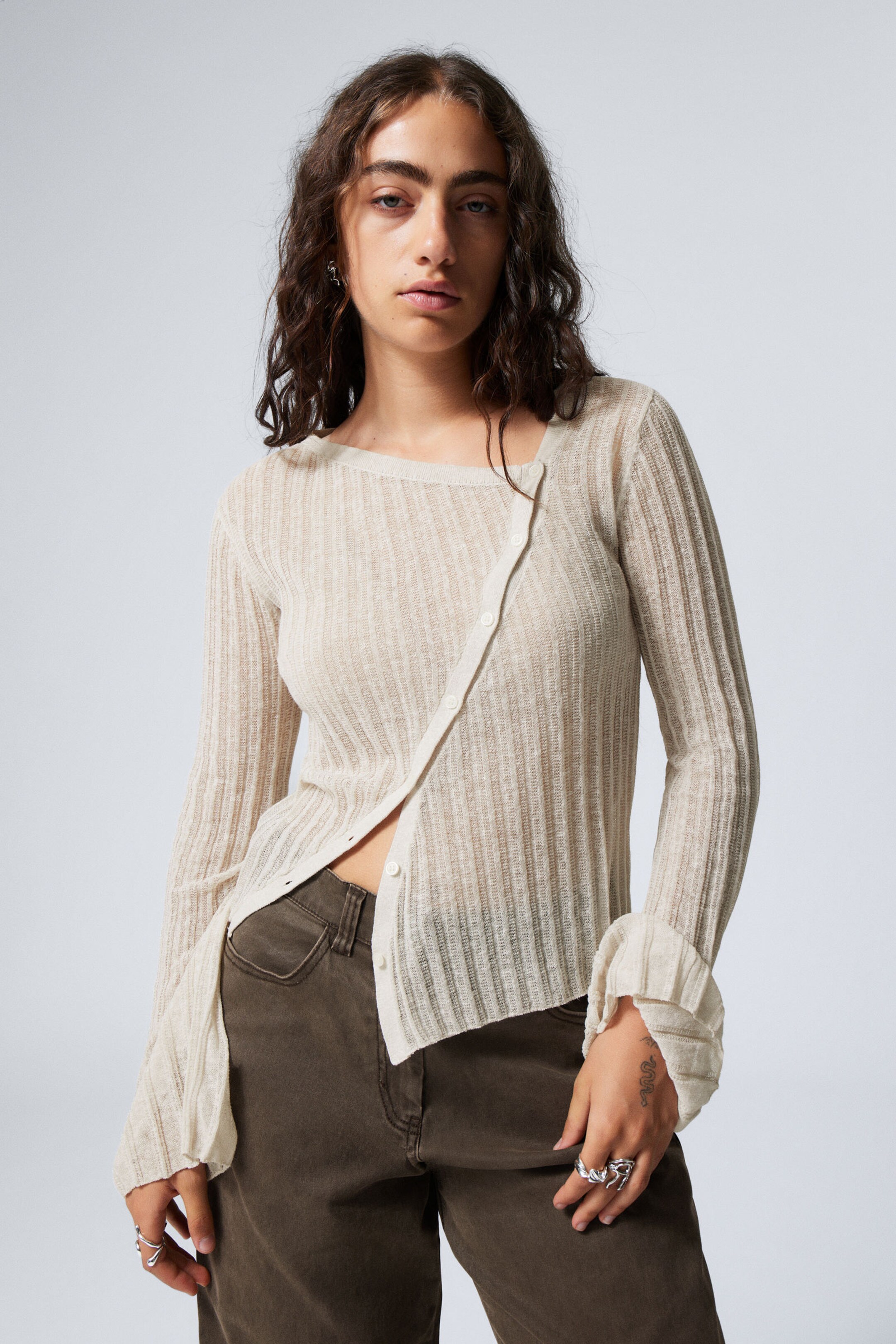 asymmetric linen blend cardigan Light Dusty Beige Weekday NO