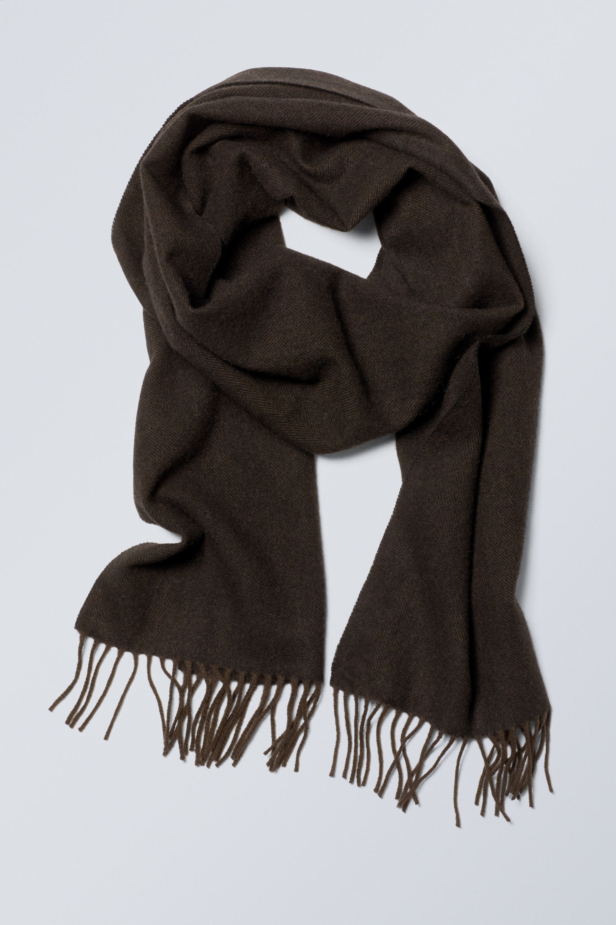 Medium Brown - Long Woven Wool Scarf - 1