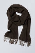 Medium Brown - Long Woven Wool Scarf - 1