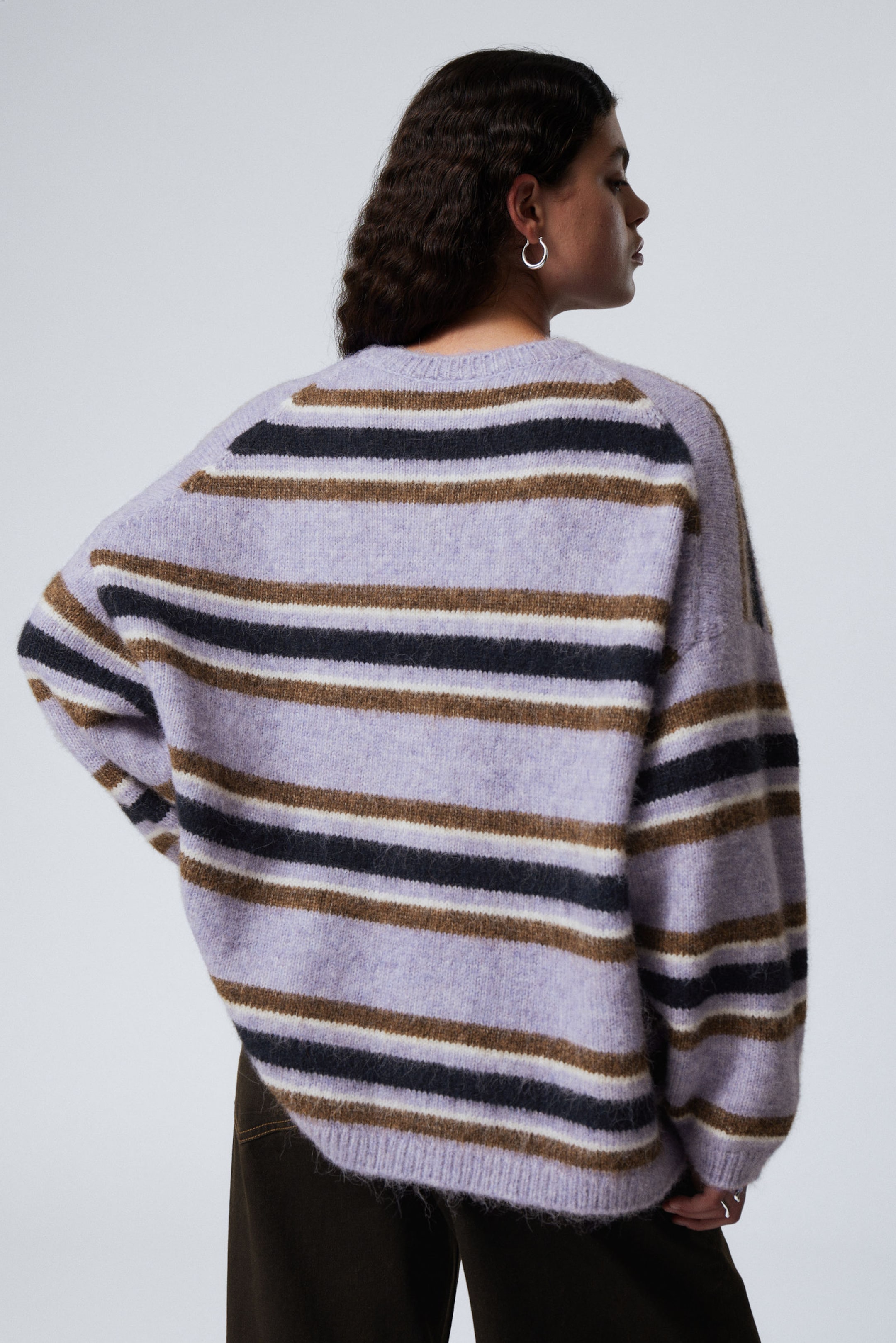 Purple Multi Stripe - Loose Graphic Knitted Sweater - 3