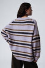 Purple Multi Stripe - Loose Graphic Knitted Sweater - 3