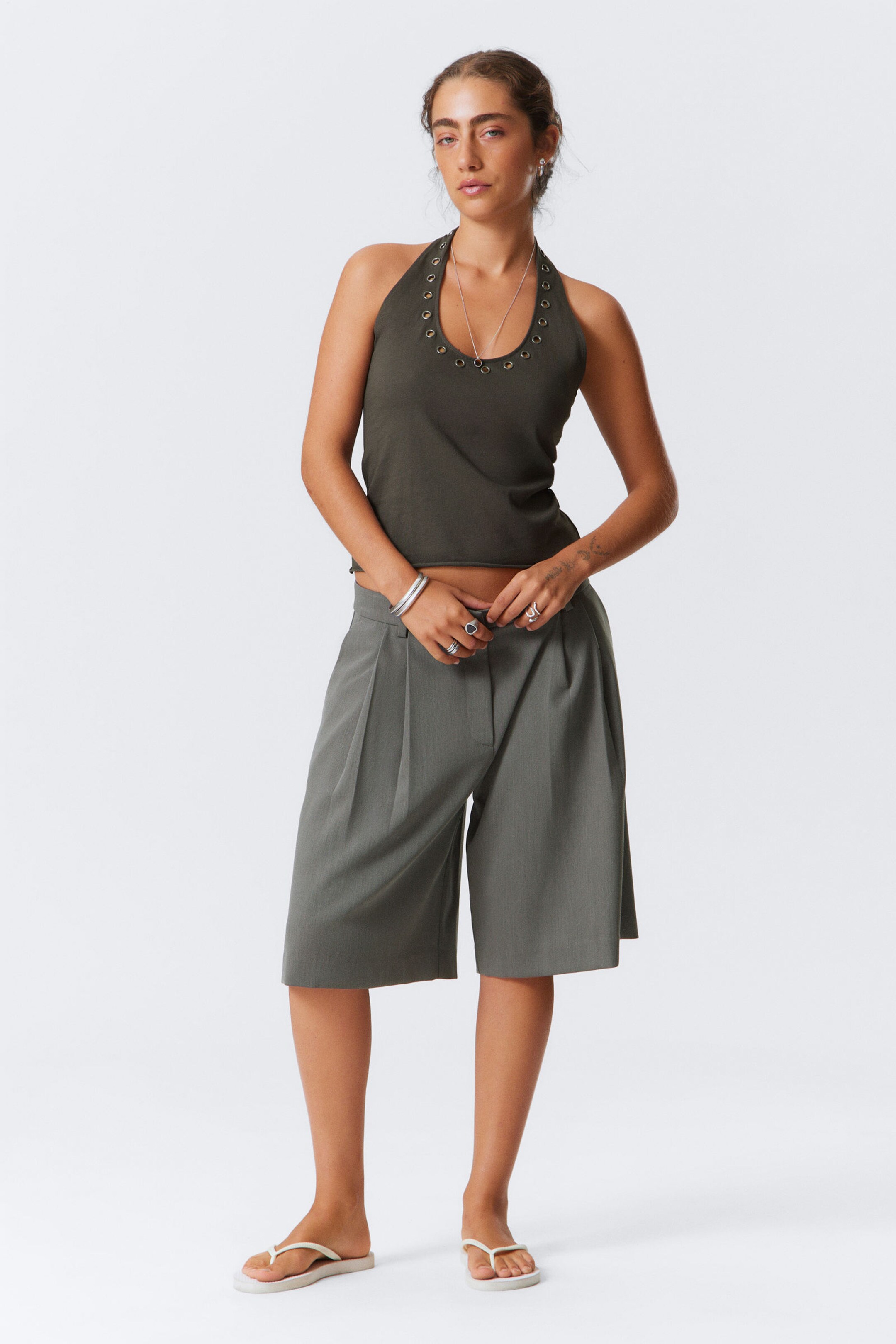 Flannel double-pleated Trousers in Beige: Luxury Italian