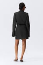 Black - Long-Sleeved Asymmetric Mini Shirt Dress - 3