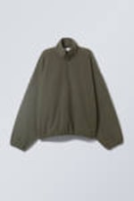 Dark Khaki Green - Oversized Half-Zip Fleece Sweatshirt - 2