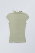 Dusty Khaki Green - Ribbed Mock Neck T-shirt - 2