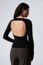 Black - Open Back Seamless Longsleeve Top - 3