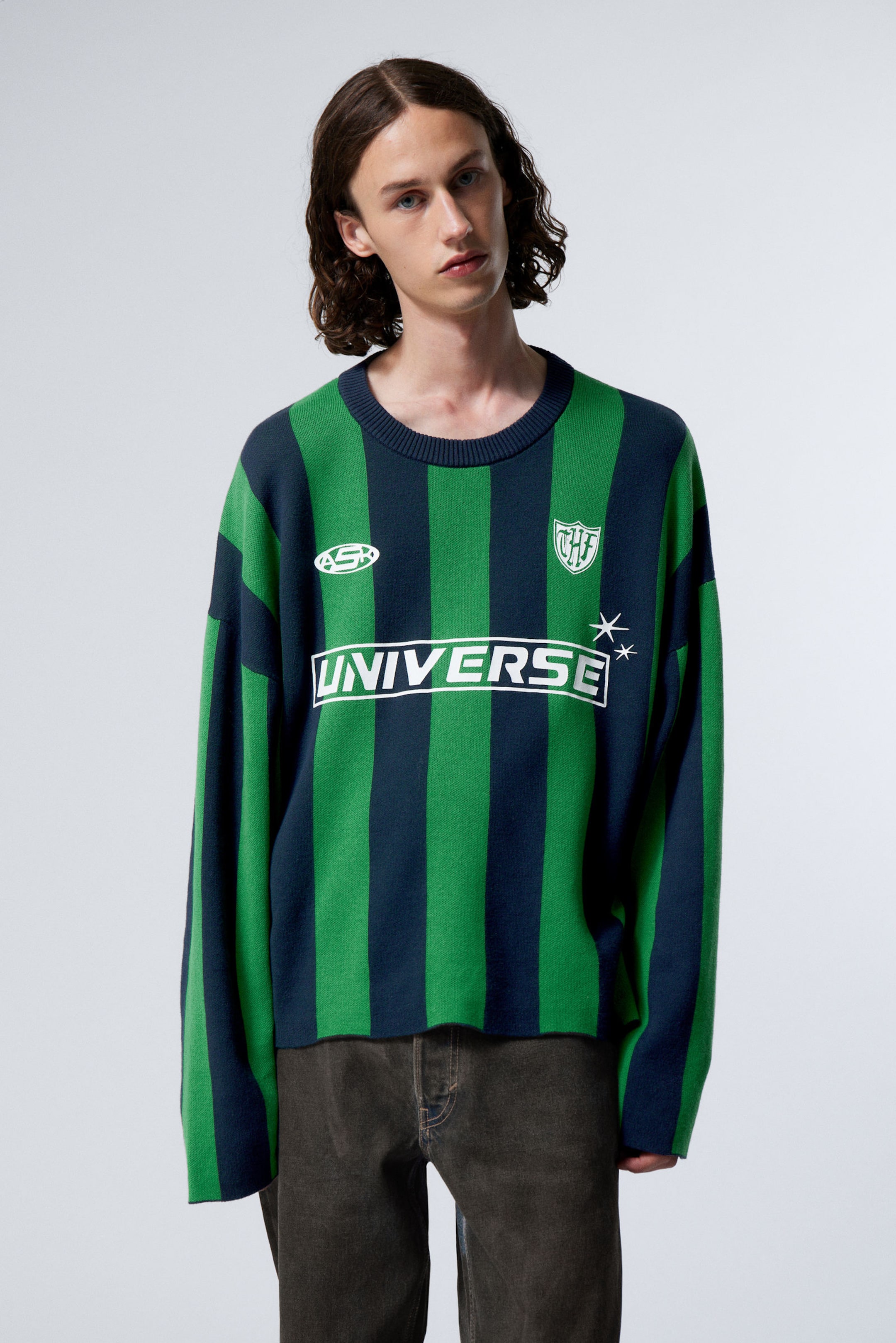 Green - Loose Soccer Team Knitted Sweater - 1