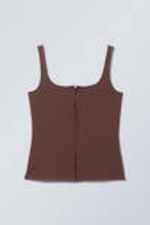 Dark Red - Square Neck Open Front Top - 2