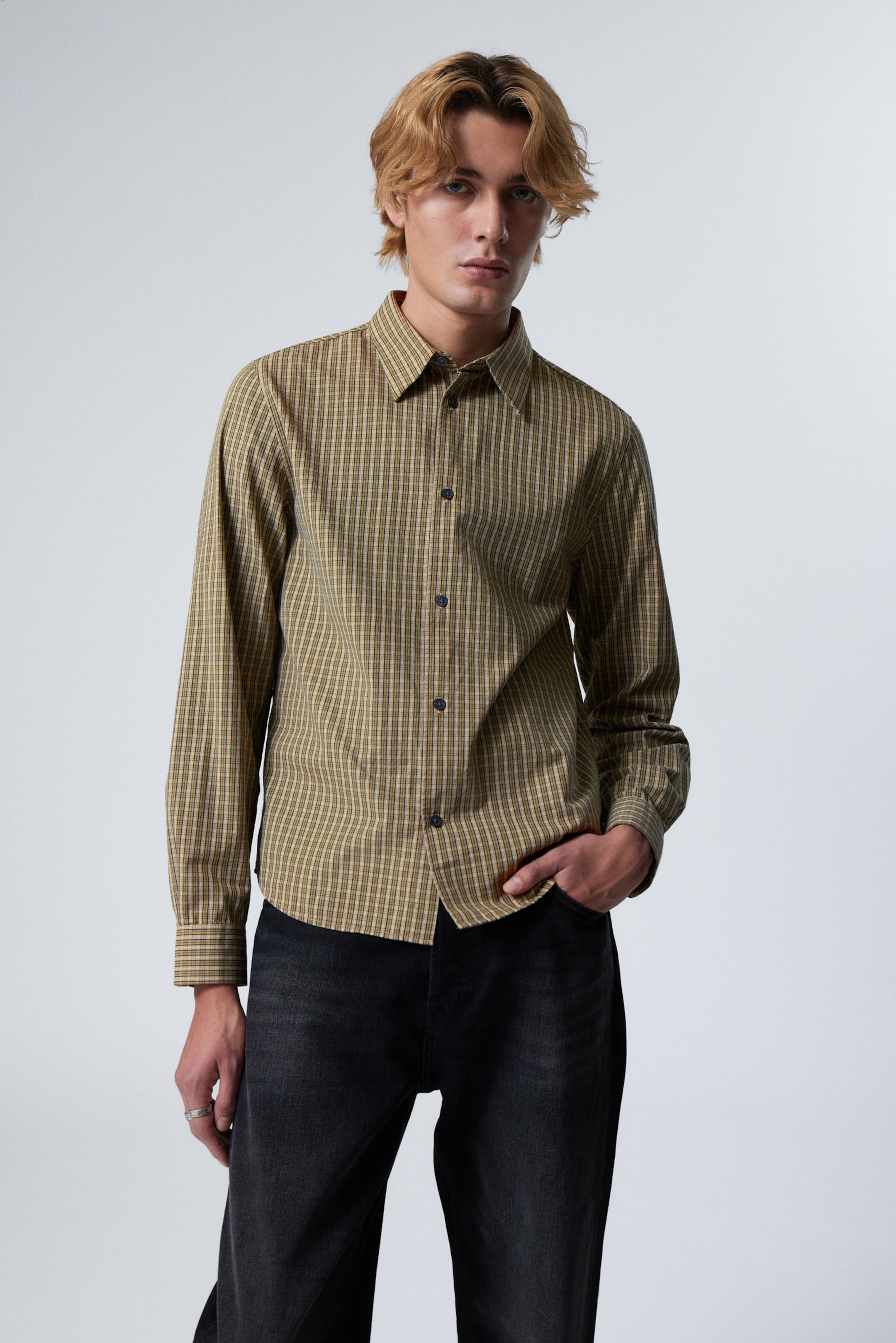 Checked Beige - Regular Fit Checked Cotton Shirt - 2