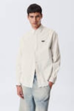 Embroidered Striped Beige - Oversized Striped Button-Down Poplin Shirt - 0