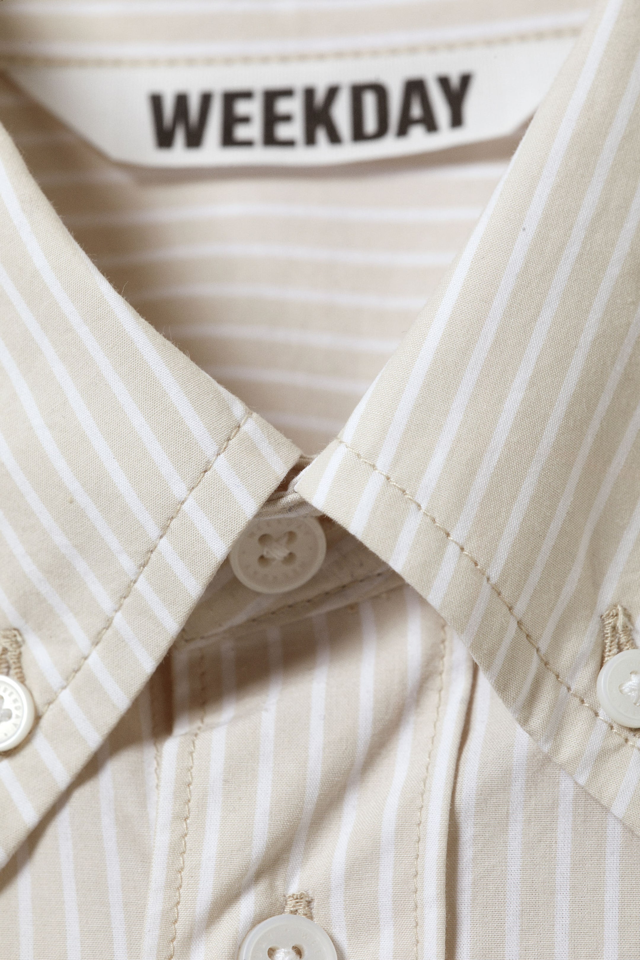 Embroidered Striped Beige - Oversized Striped Button-Down Poplin Shirt - 5
