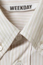 Embroidered Striped Beige - Oversized Striped Button-Down Poplin Shirt - 5