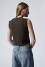 Dark Greyish Brown - Knitted SingleBreasted Vest - 3