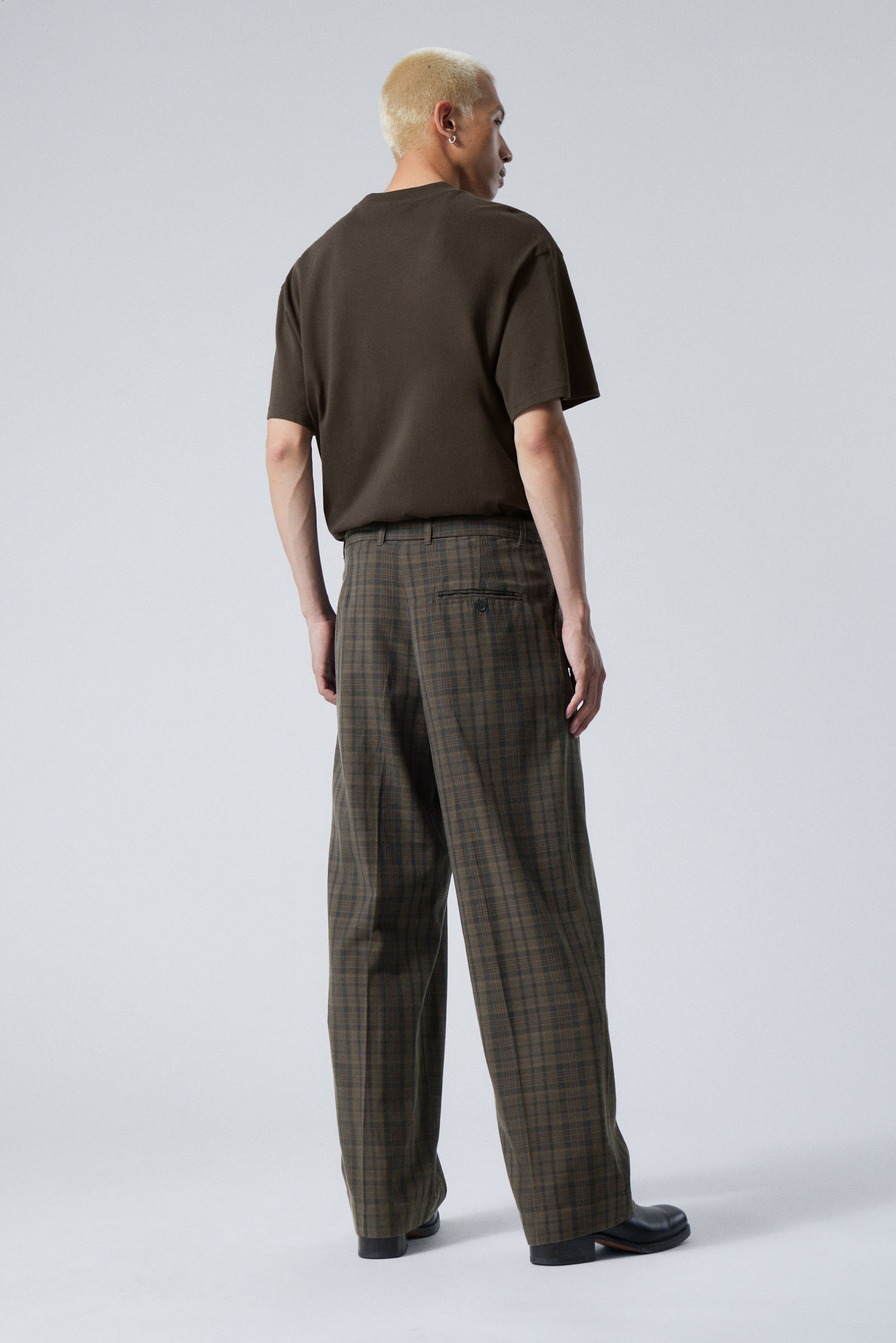 Dark Mole Check - Checked Loose Suiting Trousers - 3