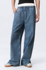 90s Blue - Medium Blue - Astro Baggy Denim Joggers - 1