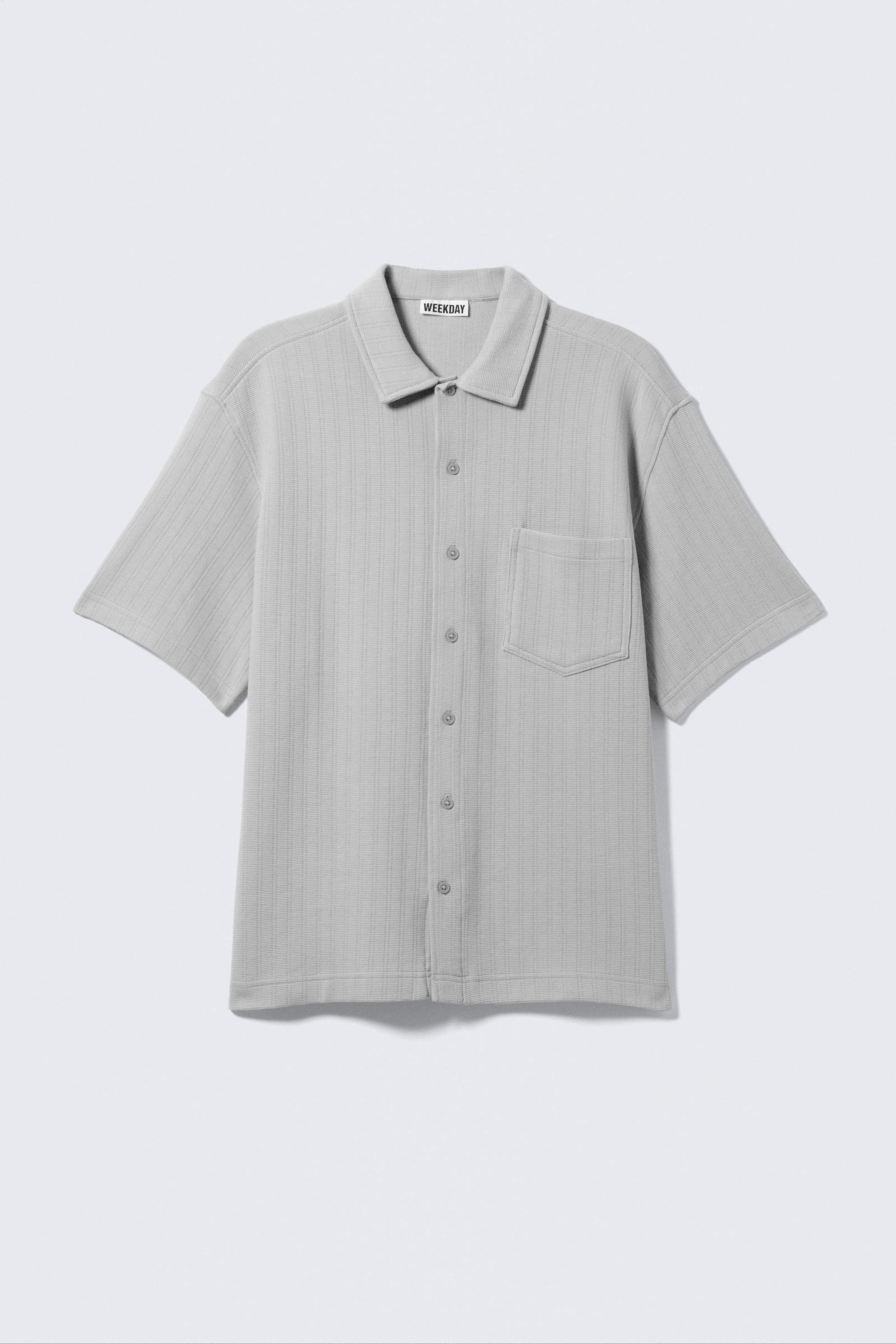#B4B3B6 - Knitted Short-Sleeved Button-Up Shirt - 1