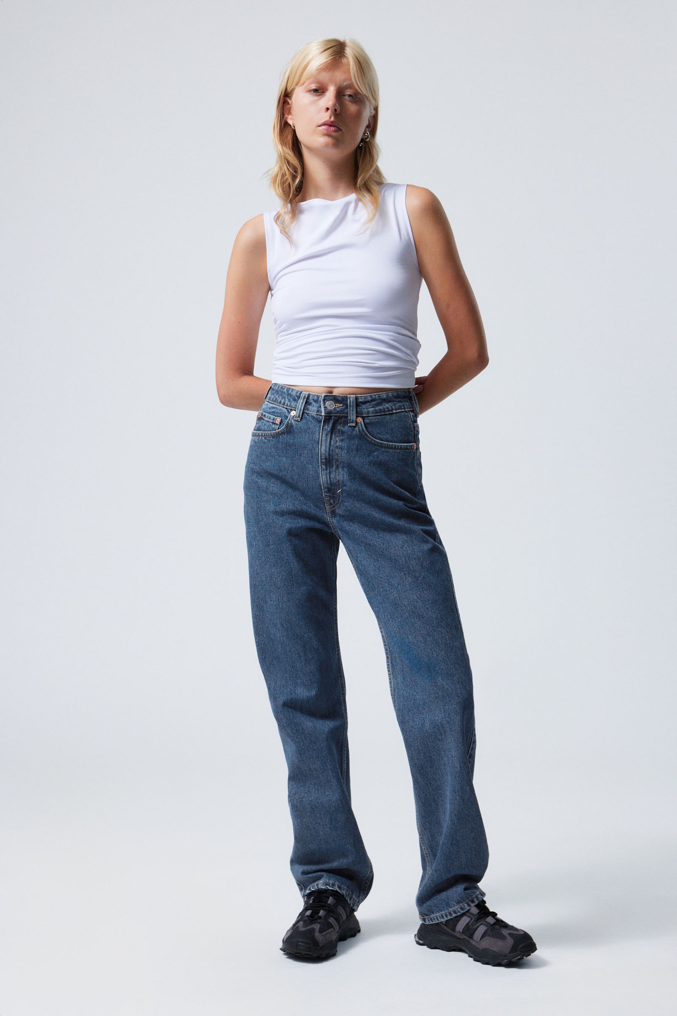 #4C5164 - Rowe Super High Waisted Regular Straight Leg Jeans - 1