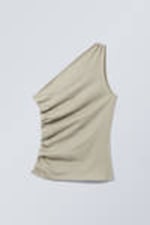 Licht taupe - Asymmetrische one-shoulder top - 0