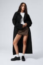 Black Melange - Oversized Double-Breasted Wool-Blend Coat - 2