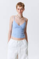 Light Blue - V-neck Cotton Singlet - 0