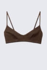 Dark Brown - Stella Ribbed V-neck Cotton Bra - 0