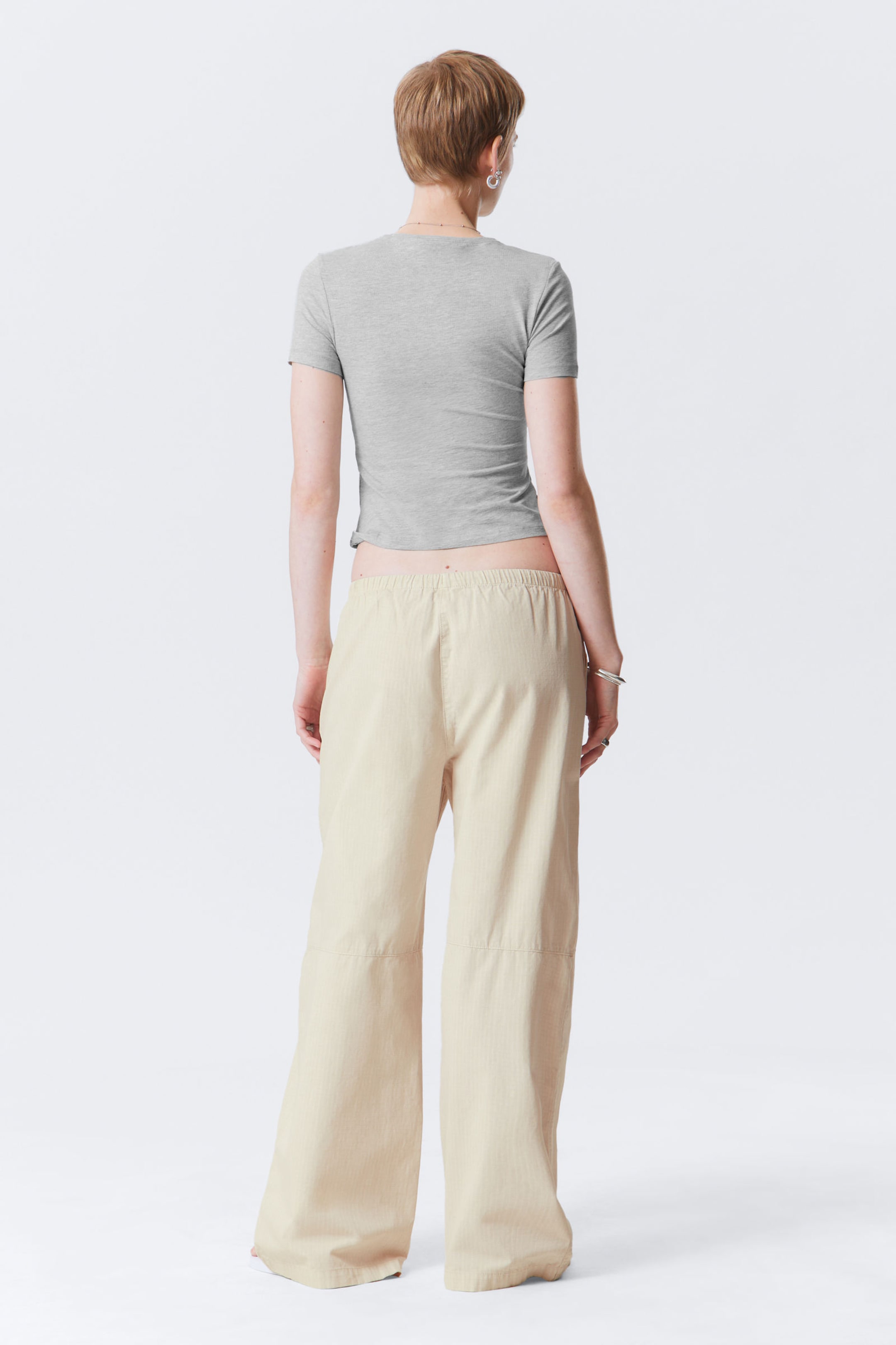 Light Beige - Loose Fit Washed Ripstop Trousers - 3