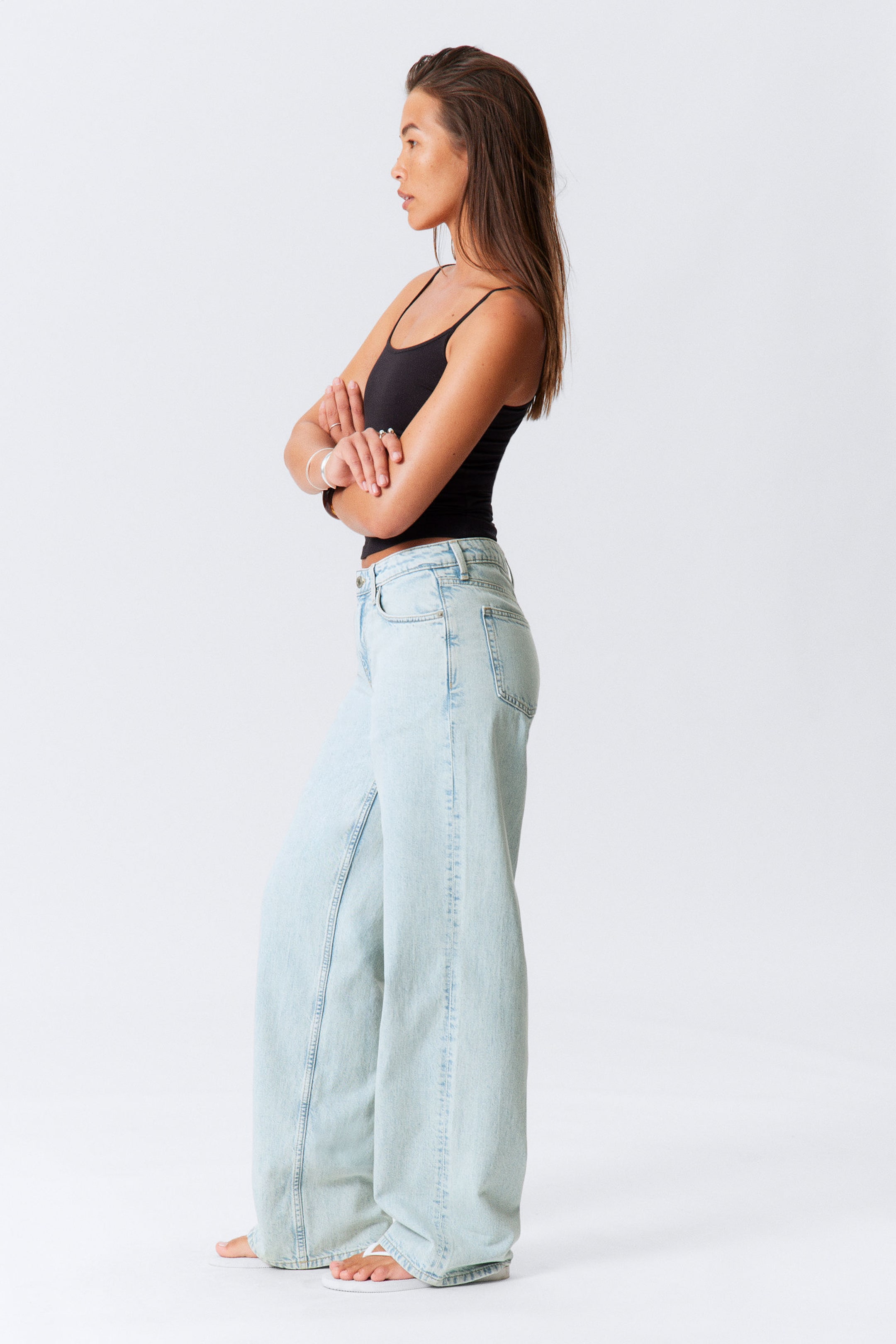 Snow Blue - Light Blue - Ample Low Rise Loose Wide Leg Jeans - 2