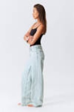 Snow Blue - Light Blue - Ample Low Rise Loose Wide Leg Jeans - 2