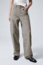 Dusty Mole - Low Waist Loose Wide Leg Eyelet Twill Trousers - 1