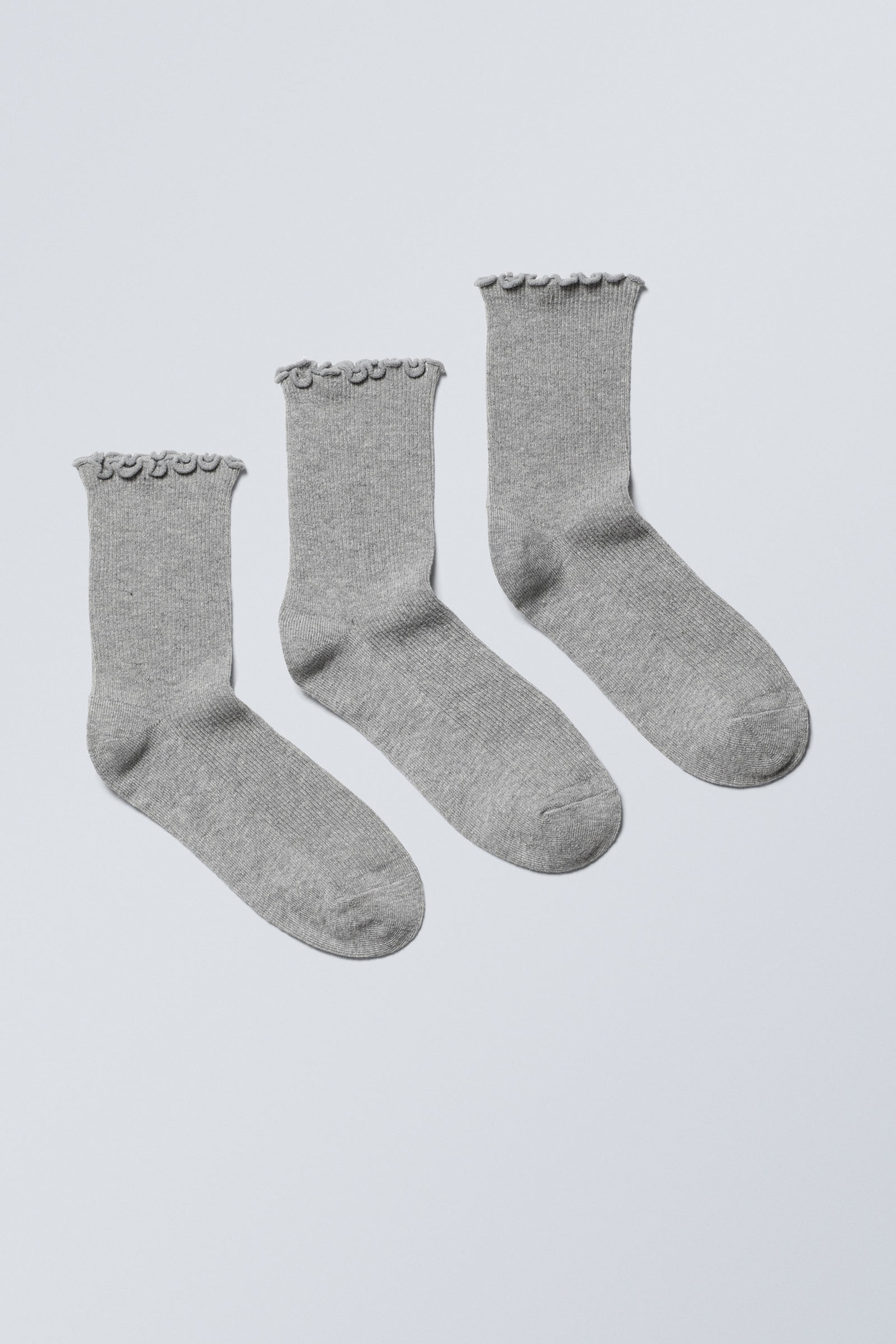 Grey Melange - 3-pack Frill Edge Socks - 0