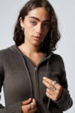 Dark Grey - Compact Knitted Zip Hoodie - 1