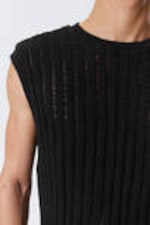 Black - Boxy Structured Cotton Tank Top - 2