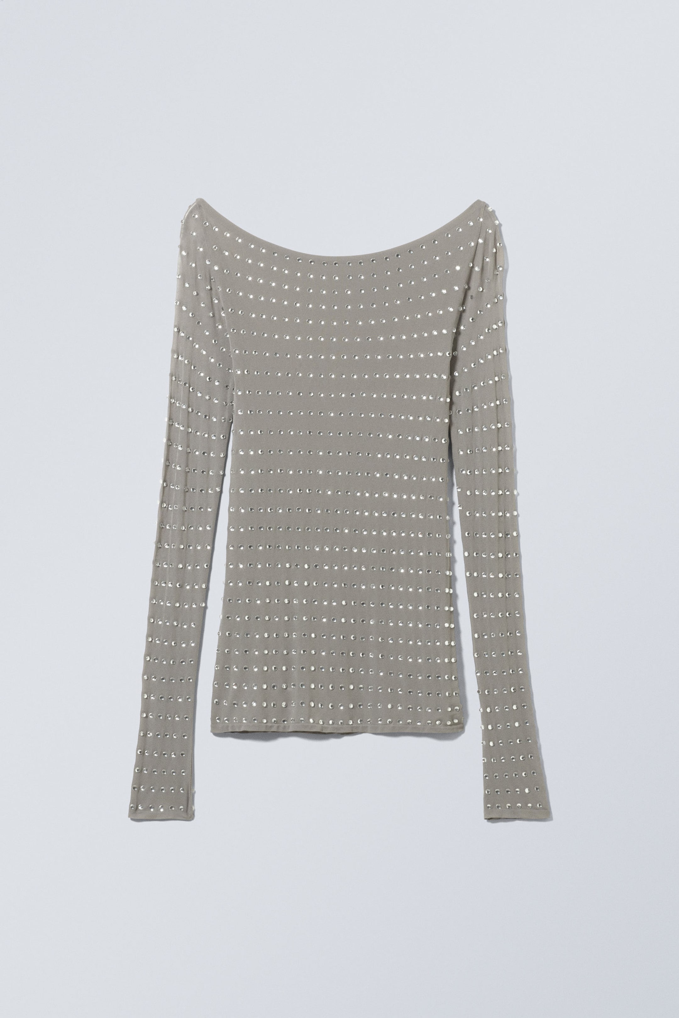 Zachtgrijs - Doorschijnende longsleeve met strass-steentjes - 0