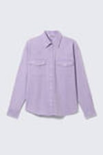 Lilac - Loose Long-Sleeved Cotton Twill Shirt - 4