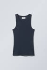 Dark Blue - Fitted Rib Tank Top - 0