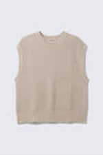Beige - Loose Fit Knitted Cotton Vest - 4