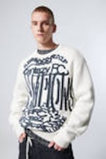 White - Fantazy Fussball Club - Regular Jacquard Knitted Graphic Sweater - 0