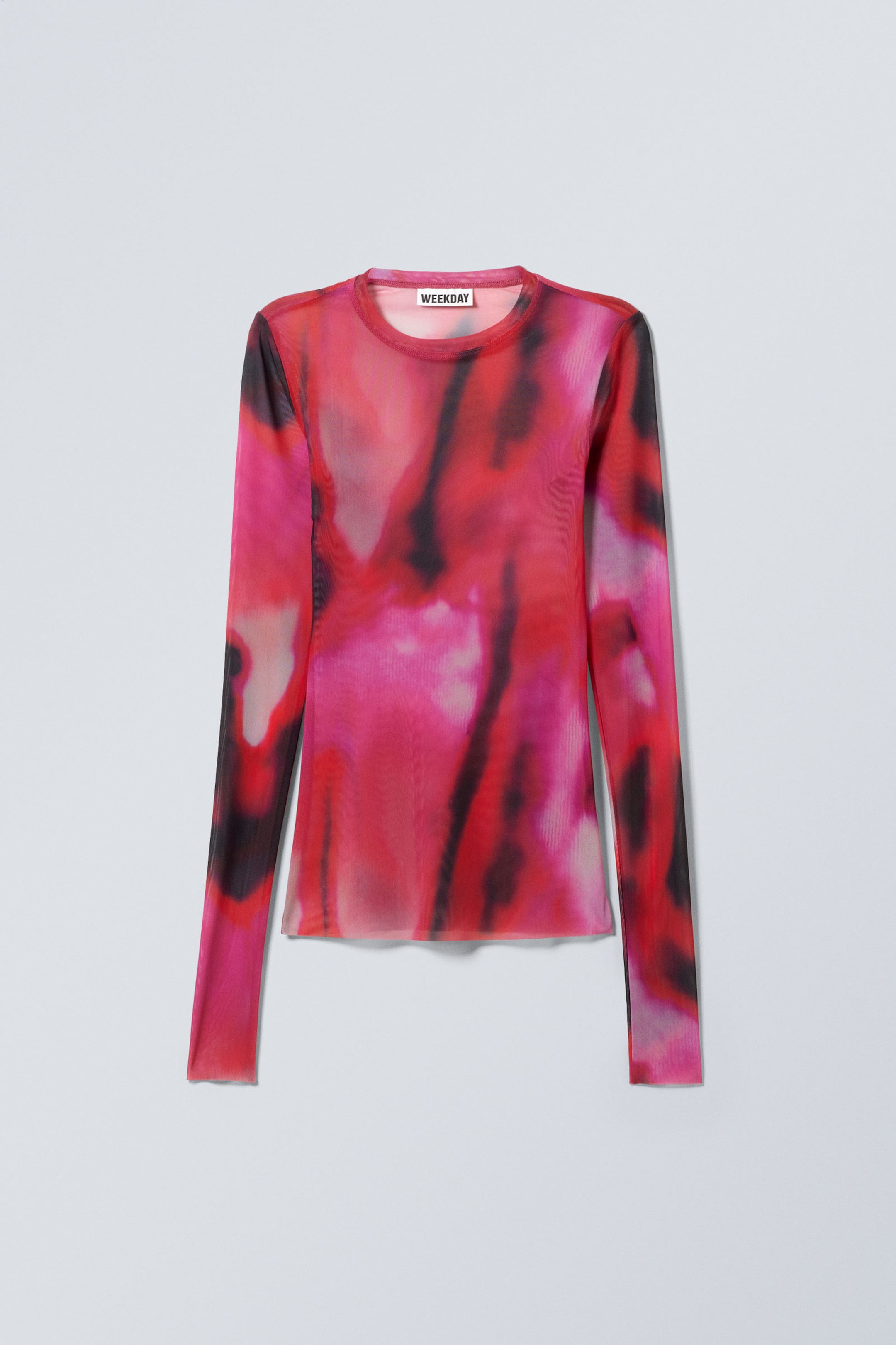 Verschwommenes Rot - Bedrucktes Longsleeve-Netzoberteil - 4