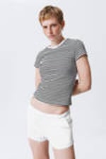 Black & White Stripe - Slim Short-Sleeved Cotton T-shirt - 0