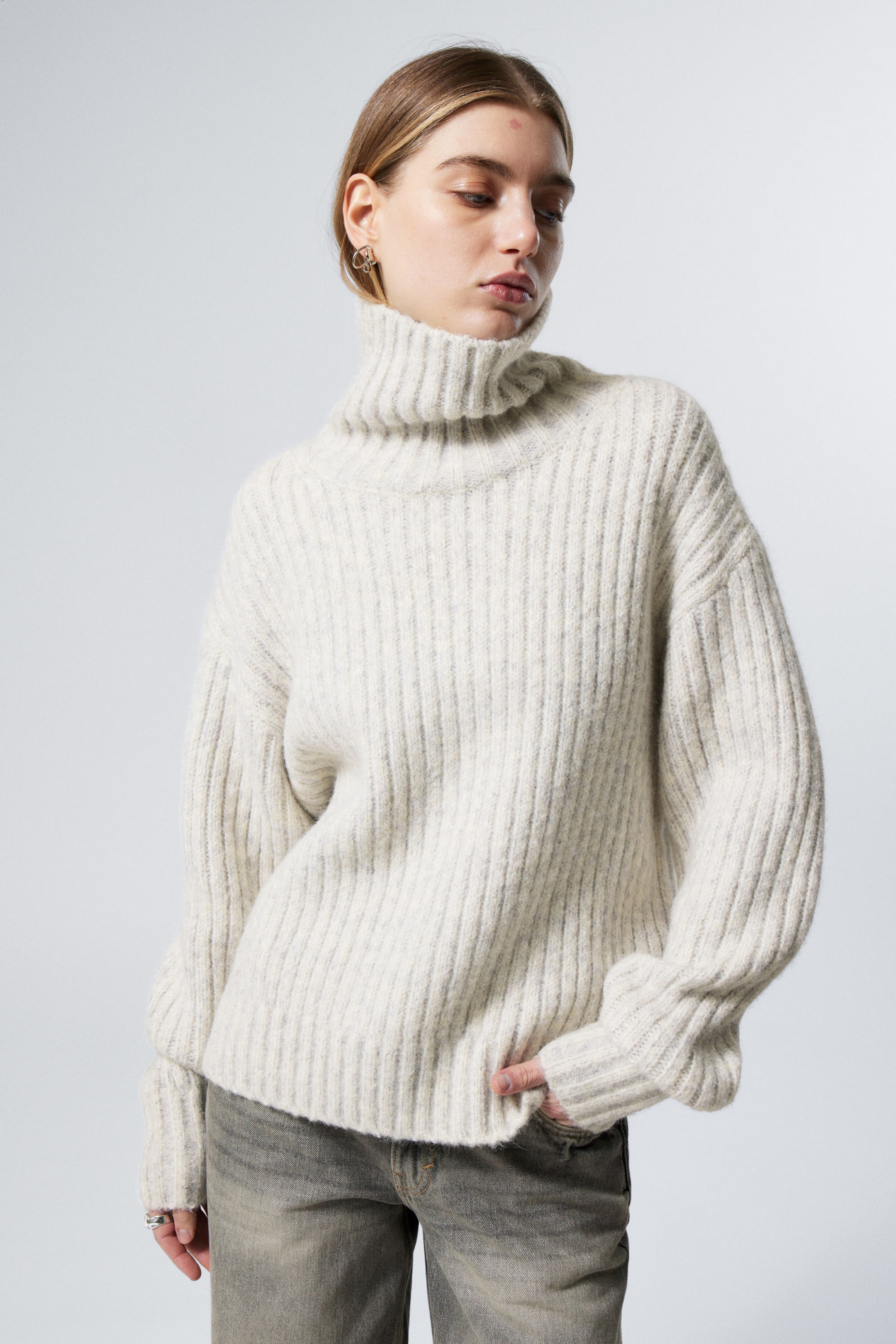 #C8C8C8 - Loose Knitted Turtleneck Sweater - 1