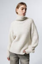 Light Grey Melange - Loose Knitted Turtleneck Sweater - 0