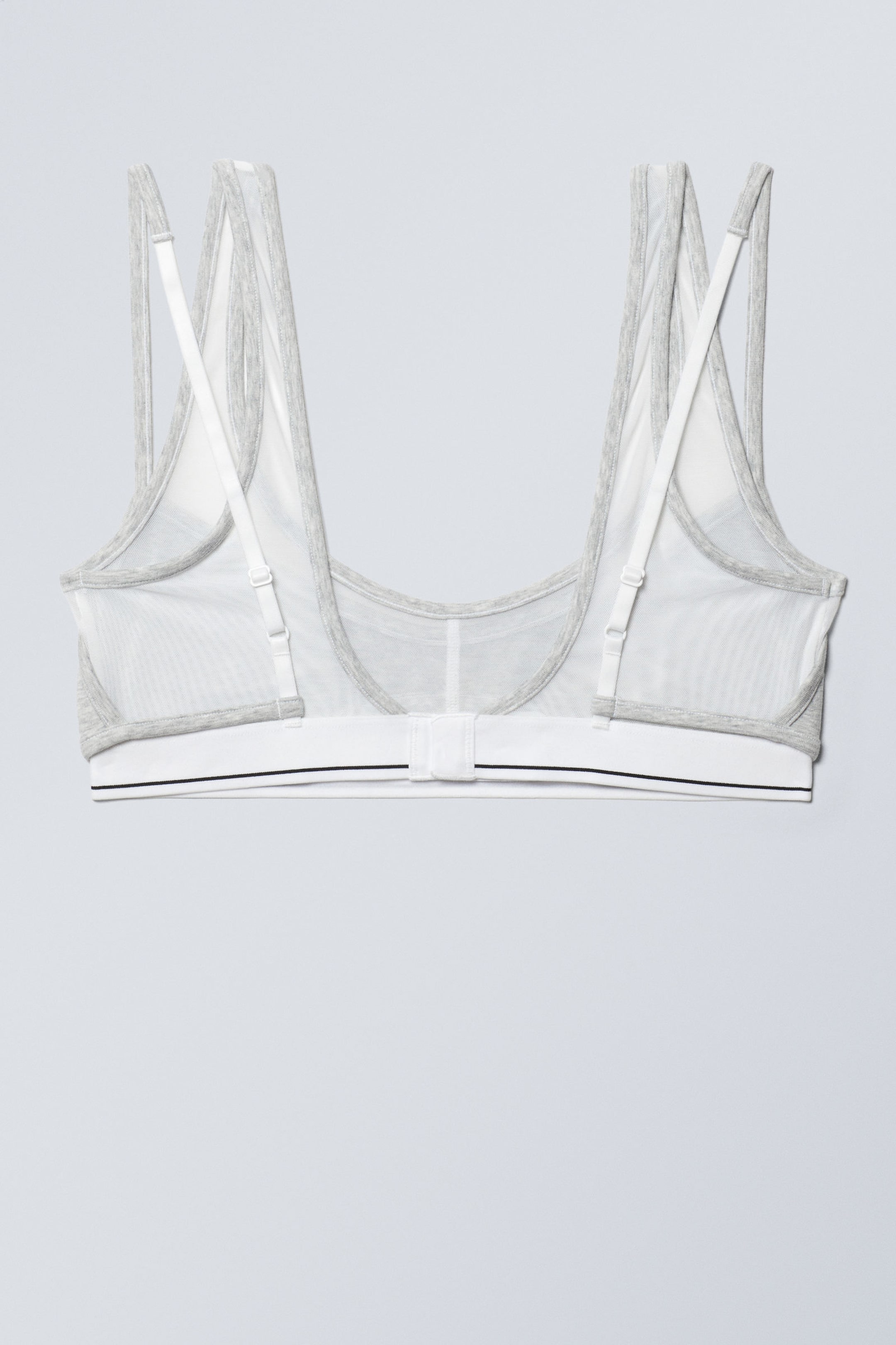 Light Grey Melange & White - Layered Cotton Mesh Bra - 1