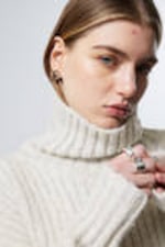 Light Grey Melange - Loose Knitted Turtleneck Sweater - 3